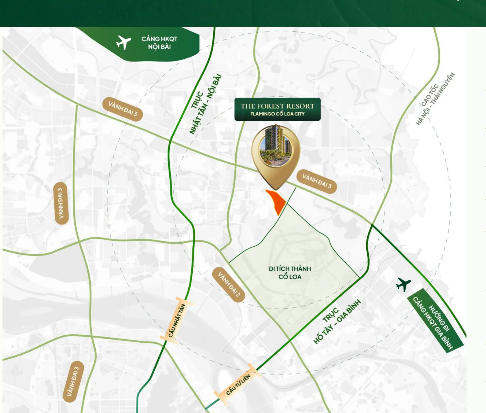 Bản đồ vị trí The Forest Resort Flamingo Cổ Loa City trong Vành đai 3 Hà Nội